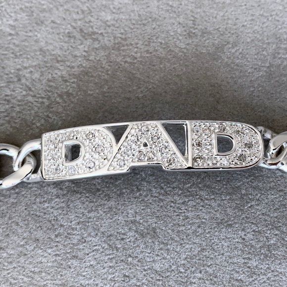 Dad ID Bracelet in Silver 925 cz set Heavy solid - Picture 4 of 8